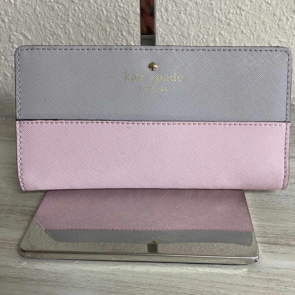 NWOT Kate Spade leather wallet in pink/grey